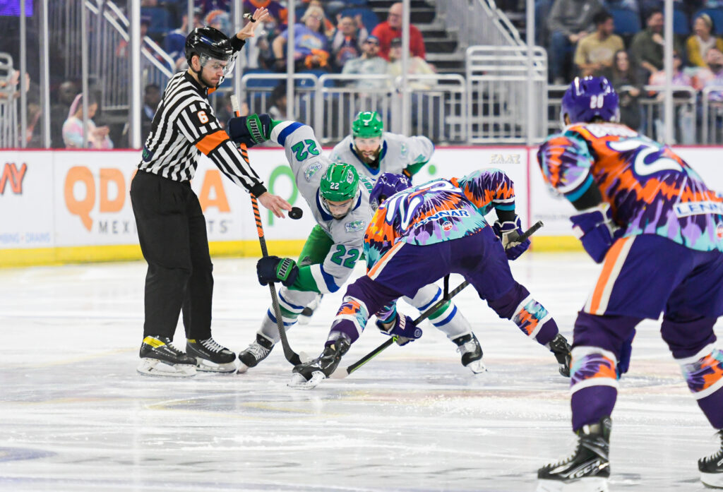 The Orlando Solar Bears, right, and the Florida Everblades face